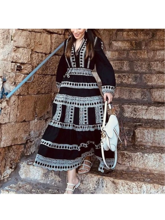 JOHN MARK Dresses & Skirts - Women's JOHN MARK 100%linen Black & White Embroidered Maxi Dress S
